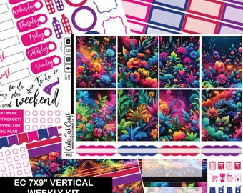 Weekly Sticker Kit || Neon Florals || Vertical Planner Erin Condren LifePlanner