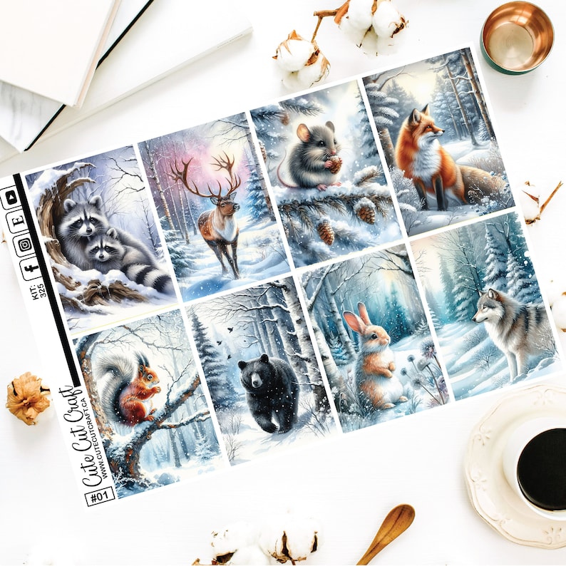 Full Box Stickers Winter Forest Planner Stickers 3 Sizes image 1