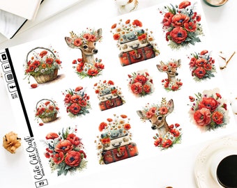 November Poppies Deco || Decorative Journal Planner Scrapbooking Stickers Happy Planner Erin Condren