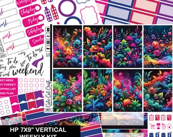 Weekly Sticker Kit || Neon Florals || Classic Happy Planner Vertical