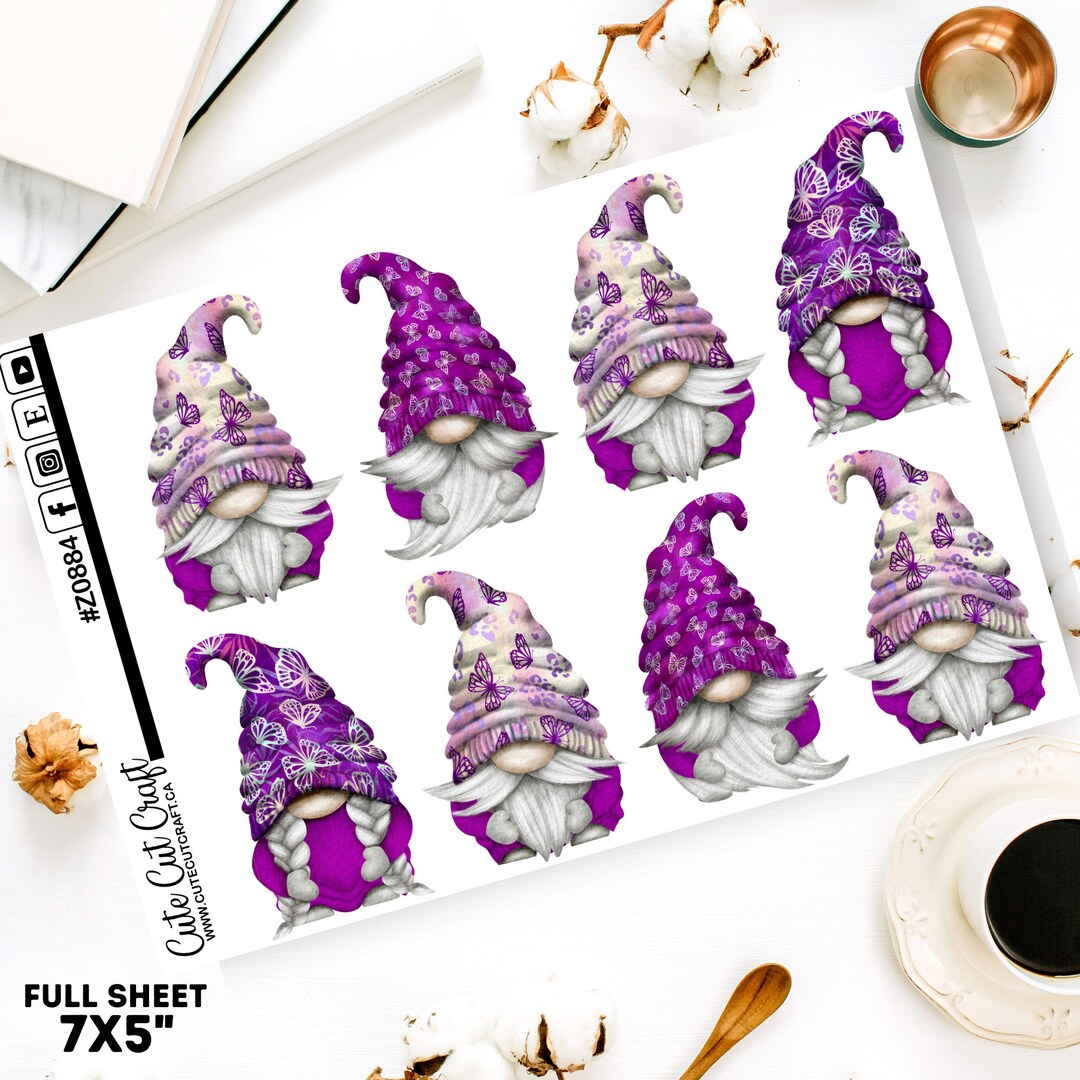 XL Gnome Planner Stickers Purple Butterfly Gnomes - Etsy