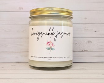 Honeysuckle Jasmine Soy Candle, Natural Soy Wax Candle,  Scented Soy Candle. Summer Scent Candle, Home Decor Candle Gift for Her or Him