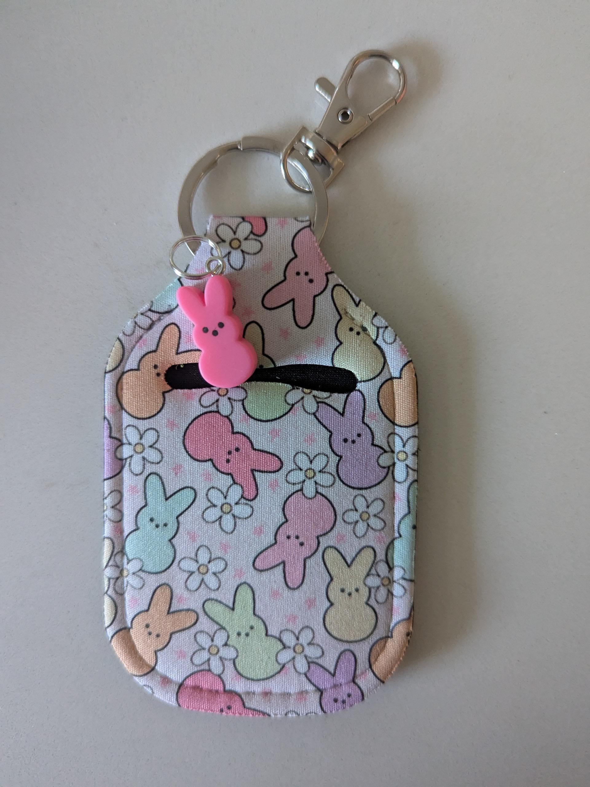 Peeps Bunny Hand Sanitizer Holder Keychain with Charm for Easter Gift Basket Bag Backpack, Cute Girl Party Favor Gift