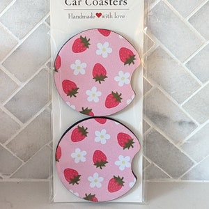 Car Coasters, Set of 2 Coasters, Cute Car Accessories, Retro Car Coasters, Cup Holder Coasters, Strawberry Cute Car Coasters, Boho Coasters