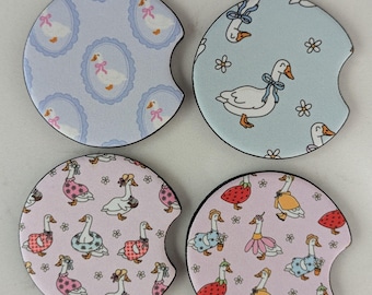 Silly Goose Inspired Car Cup Holder Coasters, Set of 2 Trendy Cottage Core Goose Car Coasters, Cute Car Accessories for Her, Silly Goose Fan