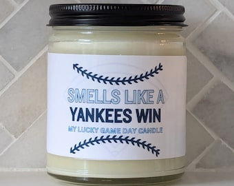 Smells Like a NY Win Candle Baseball Gift, Baseball Game Gift for him, Game Day Decor NY Fan, Baseball Season Soy Candle Gift