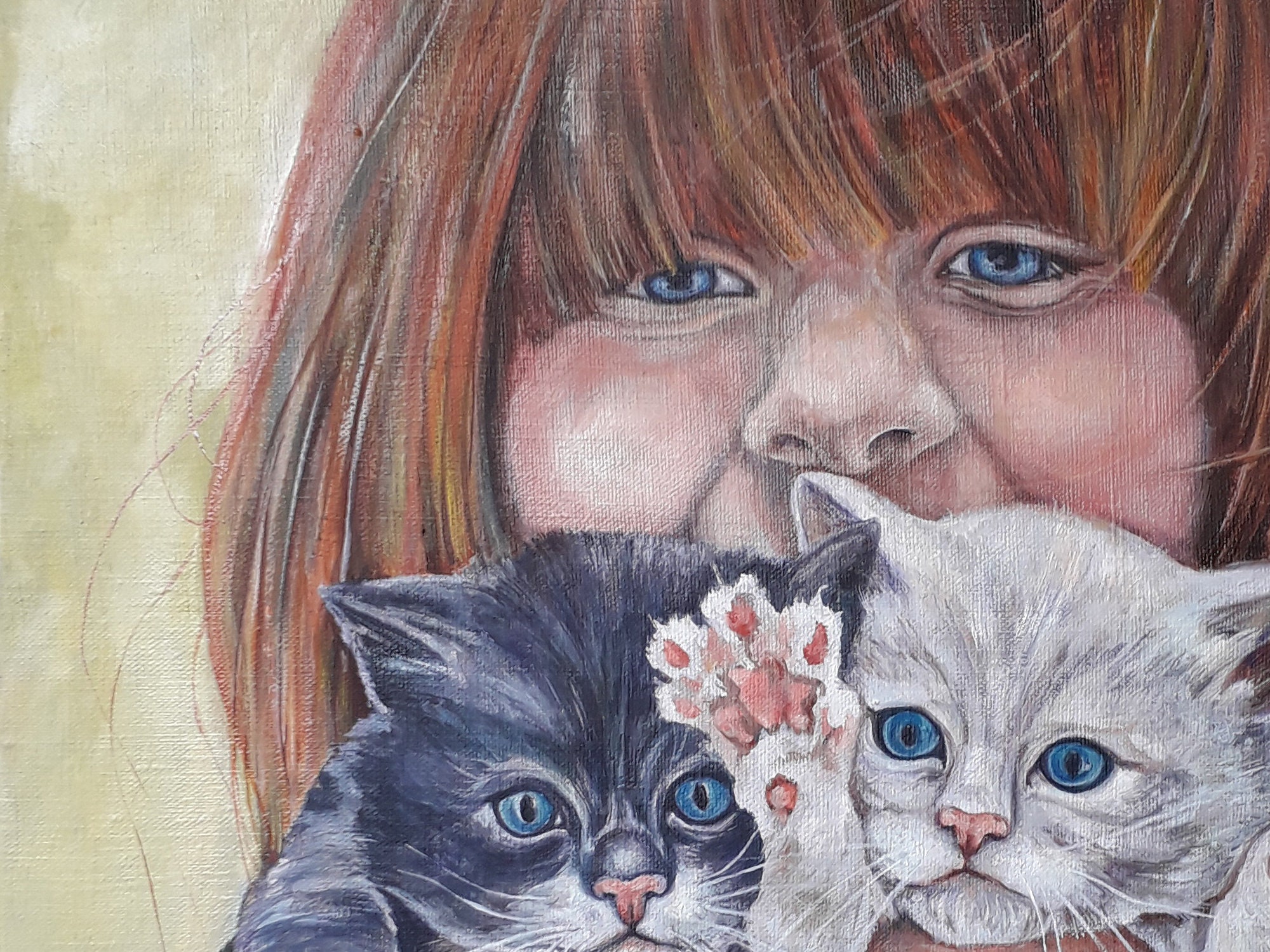 Girl with Cat Portrait Original Painting Oil on Canvas Etsy