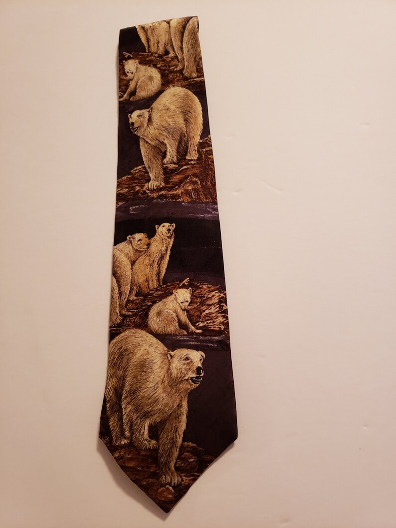 Vintage Endangered Species Brown Bears Necktie Beautiful 100 /% Silk
