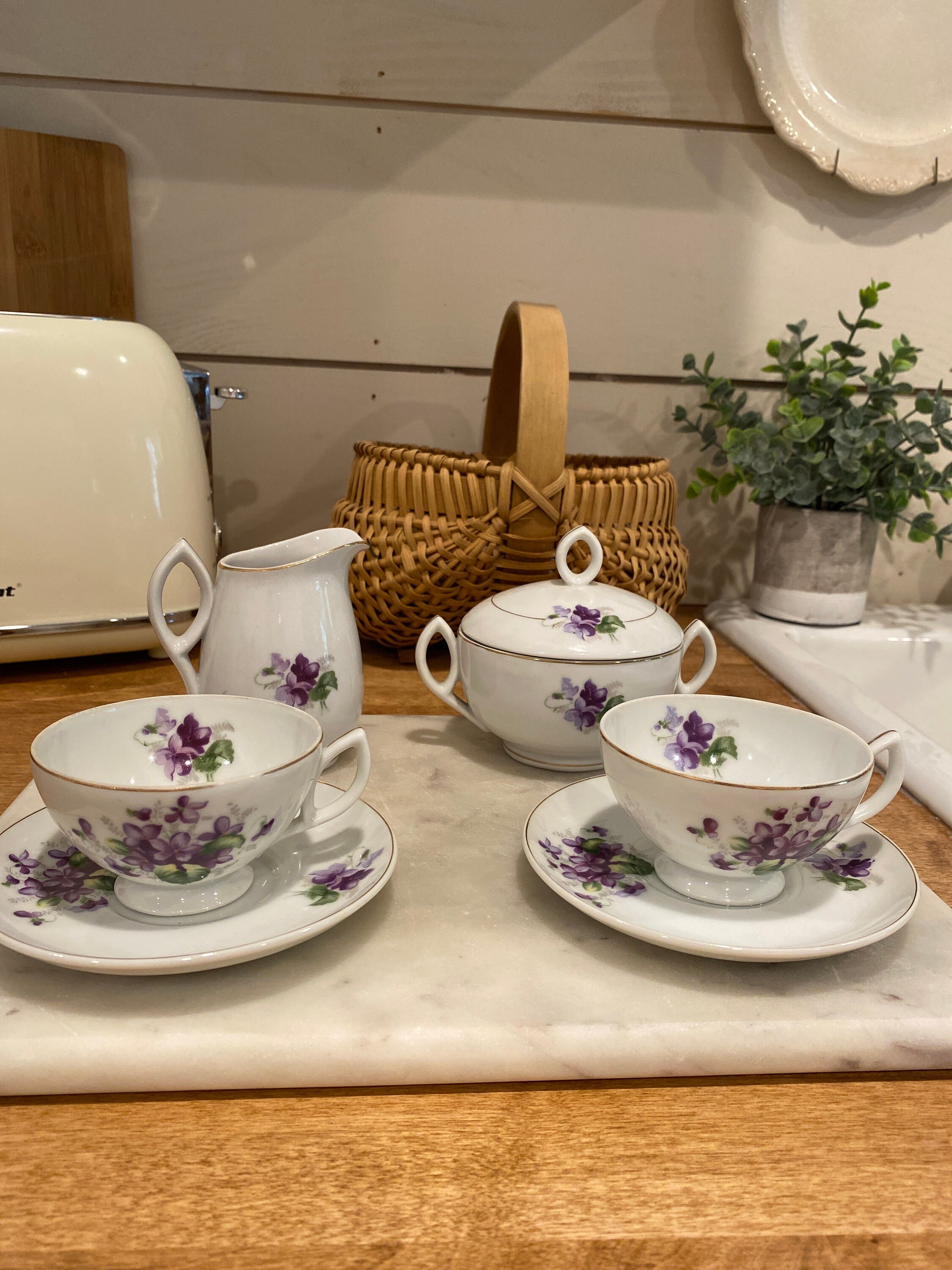 Purple Floral Tea Set 6 pc. set Etsy