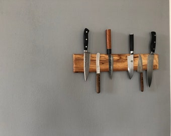 Barra para cuchillos con potentes imanes, piezas individuales hechas a mano de madera, portacuchillas magnético, nogal, manzana, cerezo, roble, ciruela, arce