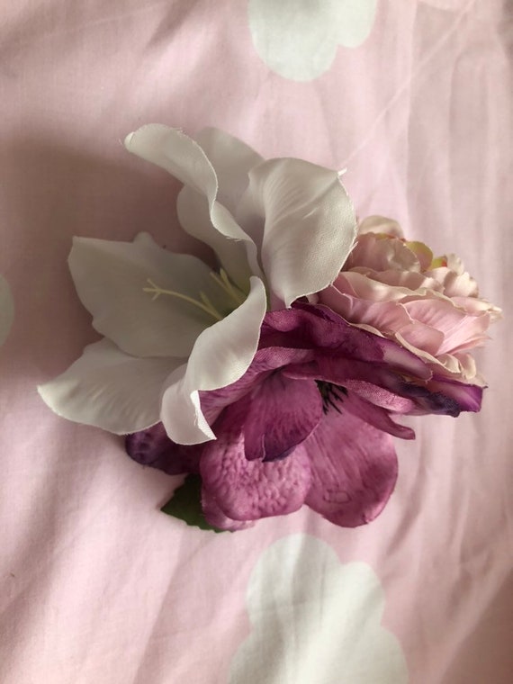 Purple And White Hair Flower Etsy