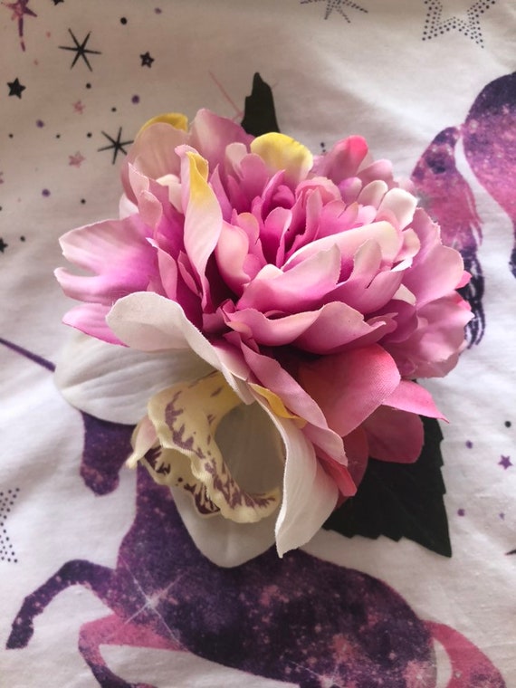 Pink And White Hair Flower Clip Etsy