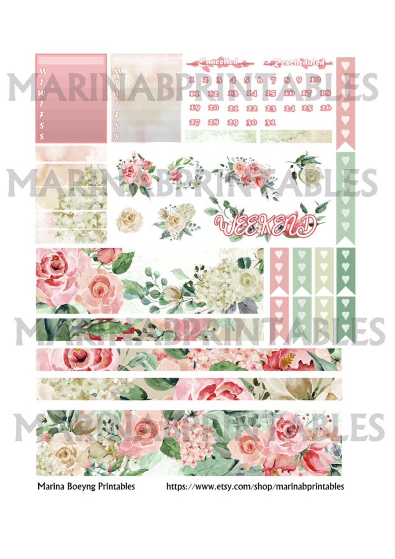 pastel rose weekly printable planner sticker kit spring etsy