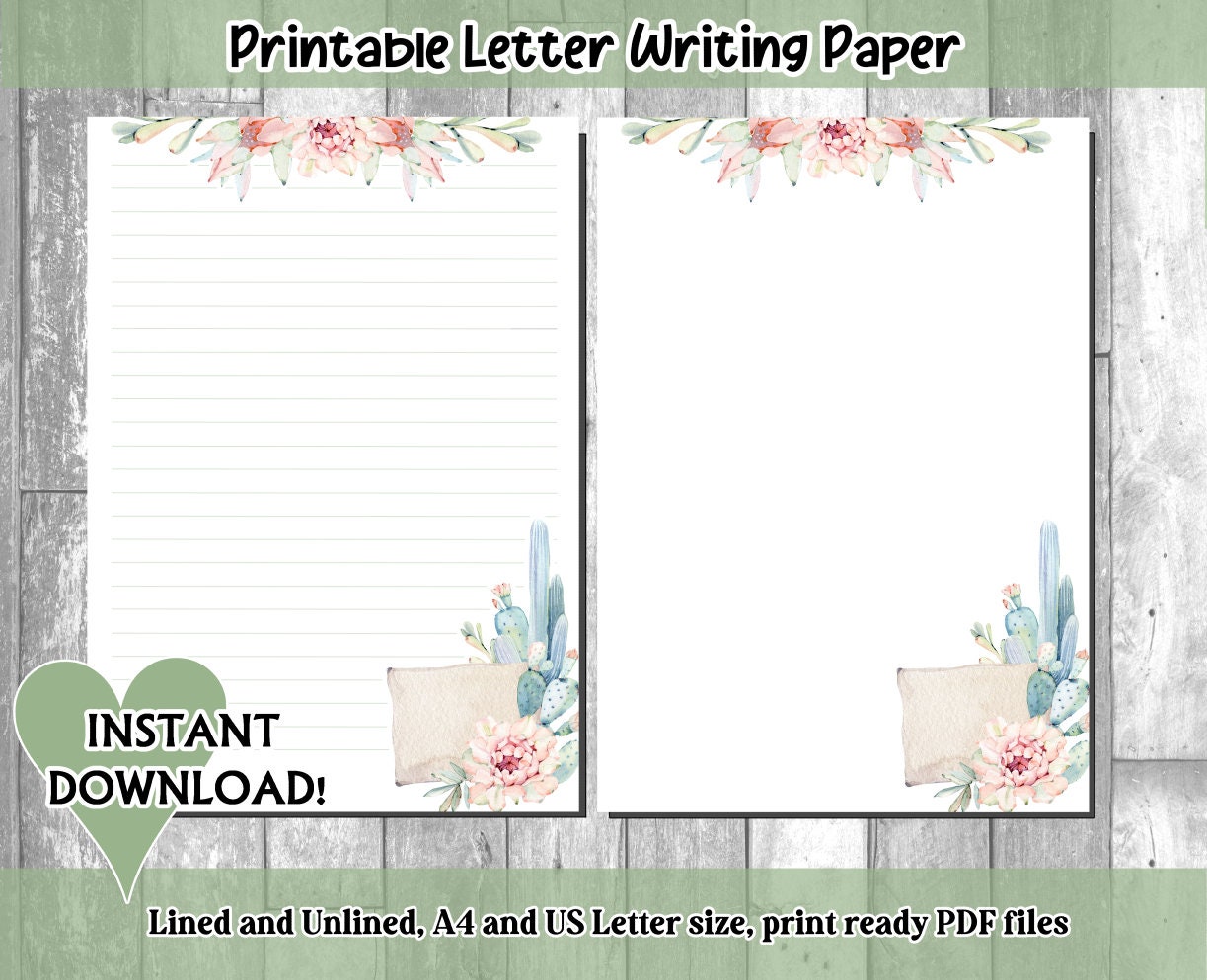 printable letter writing paper printable stationery lined etsy