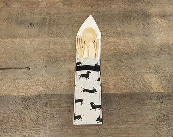Dog Design - Bamboo Cutlery in handmade pouch