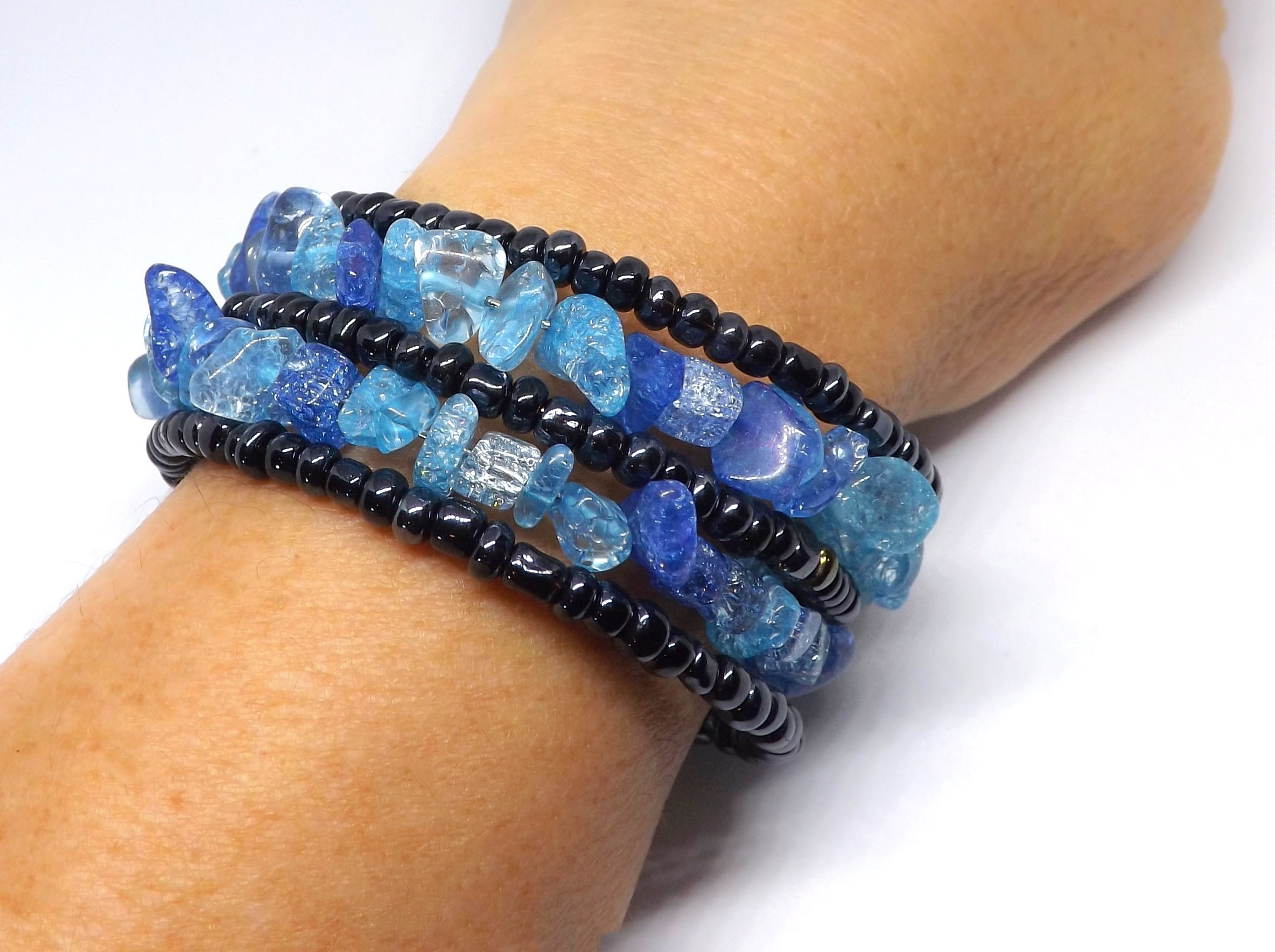 Boho Wrap Bracelet of Double Blue. Boho style wrap bracelet. Etsy