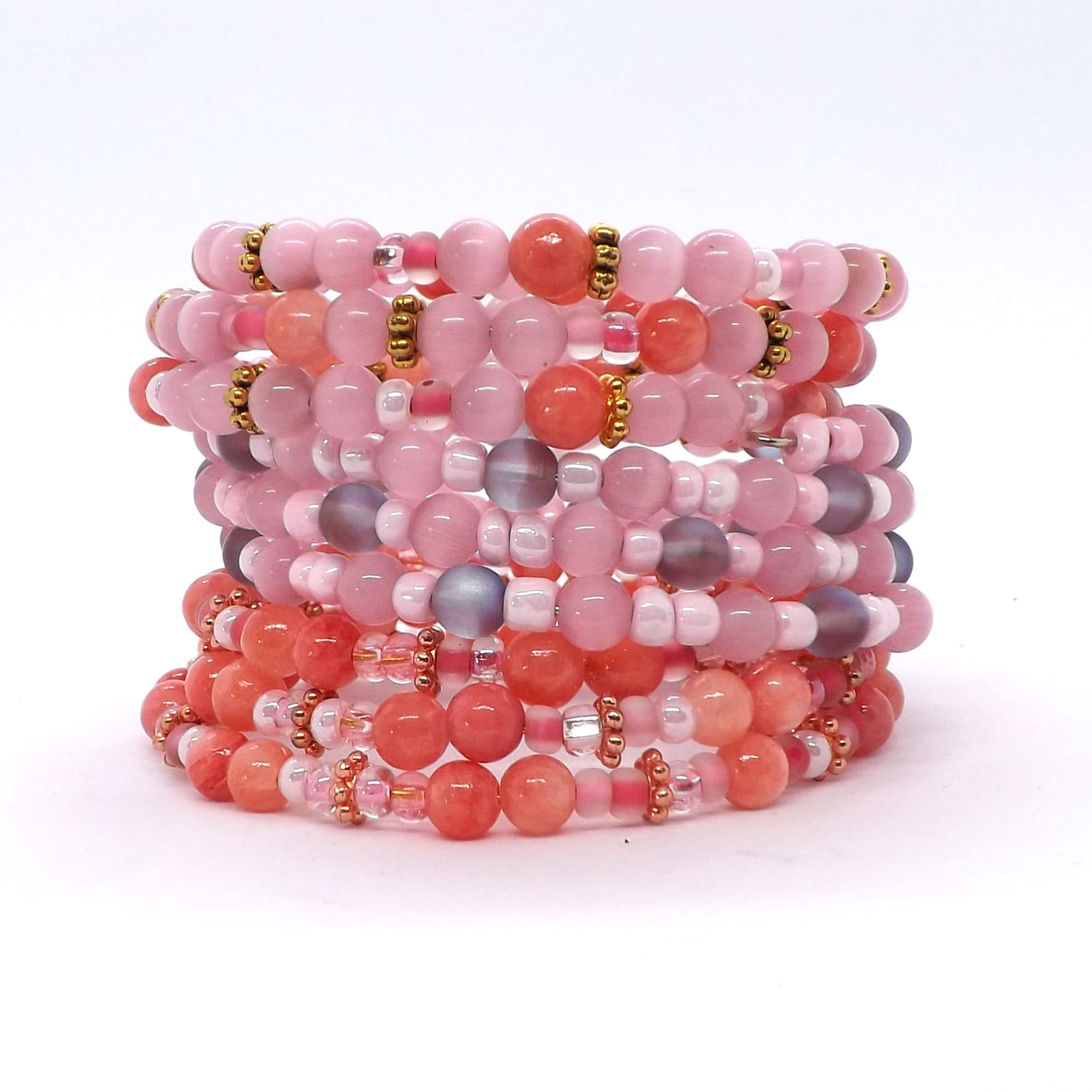 Bracelet Stack of Pink Gemstones Glass and Metallic Beaded Etsy