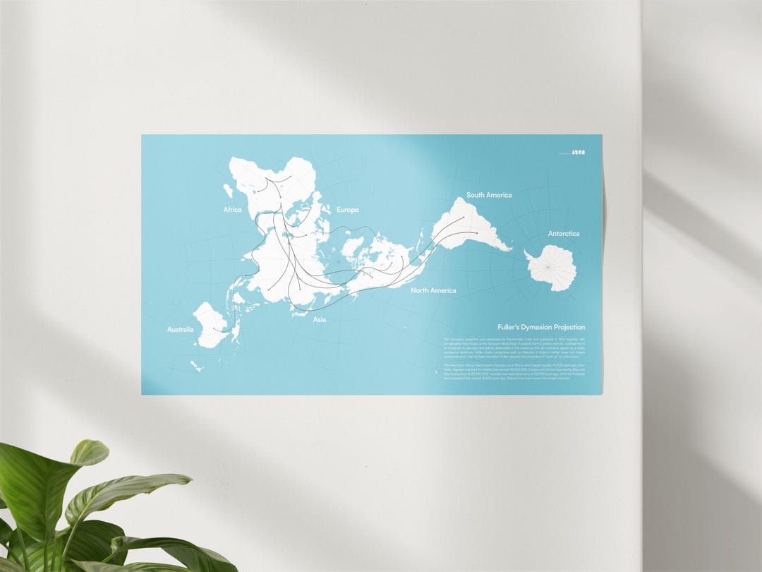 Dymaxion World Map Print, Buckminster Fuller Projection, Human ...