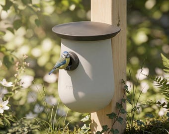 Modern Birdhouse Nesting Box with Roof – Minimalist Bird House for Garden, Wall Mount, Post Mount, Gift for Bird Lovers