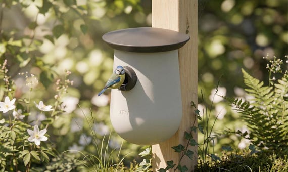 Modern Birdhouse Nesting Box with Roof – Minimalist Bird House for Garden, Wall Mount, Post Mount, Gift for Bird Lovers