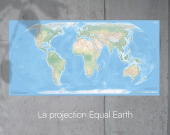 Equal Earth World Map Poster in French | Precise Area Map with True Continent Sizes | Geography Wall Art