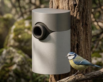 Modern Birdhouse with 3 Interchangeable Entry Holes – Minimalist Nesting Box, Post Mount, Garden Bird House
