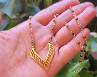 Tiger's Eye Necklace, Gemstone Necklace, Gold Necklace, Tiger's Eye, Brown, Mandala, Geometric, Boho Necklace, Boho Jewelry,  Gemstone