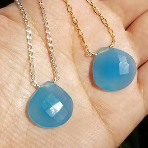 Blue Chalcedony Necklace, Silver Necklace, Gold Necklace, Boho Necklace, Gemstone Necklace, Crystal Necklace, Blue, 14k gold, Teardrop