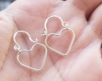 Sterling Silver Earrings, Heart Earrings, Hoop Earrings, Boho Earrings, Small Earrings, Dainty Earrings, Heart, Love, Minimalist Jewelry