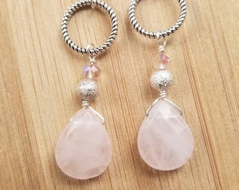 Rose Quartz Dangling Drop Earrings, Rose Quartz Earrings, Gemstone Earrings, Pink Earrings, Love, Valentine's Day, Chakra Earrings
