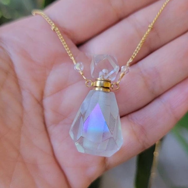 Angel Aura Quartz Perfume Bottle Necklace, Perfume, Bottle, Gemstone Necklace, Vial, Love, Boho Necklace, Angel Quartz Necklace,