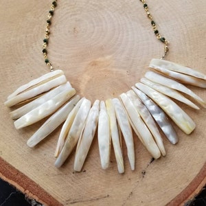 Natural Fan Mother of Pearl Necklace, Mother of Pearl Necklace, Bib Necklace, Chunky Necklace, Shell Necklace, One of a Kind, Boho Necklace