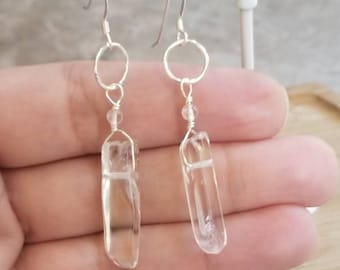 Clear Quartz Earrings, Sterling Silver Earrings, Gemstone Earrings, Gemstone Earrings, Raw Quartz Point, Boho Earrings, Chakra Earrings