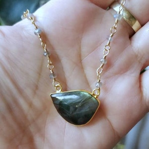Labradorite Necklace, Gold Necklace, Boho Necklace, Gemstone Necklace, Labradorite Pendant, One of a Kind Necklace, Crystal Necklace,