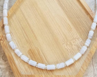 Blue Lace Agate Choker, Gemstone Necklace, Blue Lace Agate Necklace, Crystal Necklace, Crystal Choker