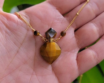 MINI Tiger's Eye Perfume Bottle Collar, Perfume, Botella, Collar De Piedras Preciosas, Vial, Amor, Collar Boho, Collar Labradorita Collar, Perfume