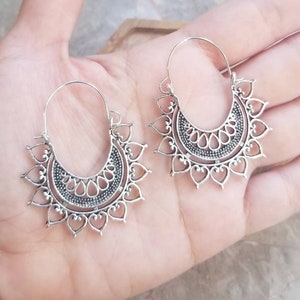 Mandala Hoop Earrings, Boho Earrings, Mandala Earrings, Lotus Earrings, Mandala, Hoop Earrings,  Love Earrings, Hearts, Tunnel Earrings