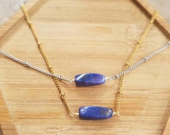 Lapis Lazuli Necklace, Lapis Lazuli, Crystal Necklace, Gemstone Choker, Gemstone Necklace, Blue, Stainless Steel, Lapis, Minimalist, Boho