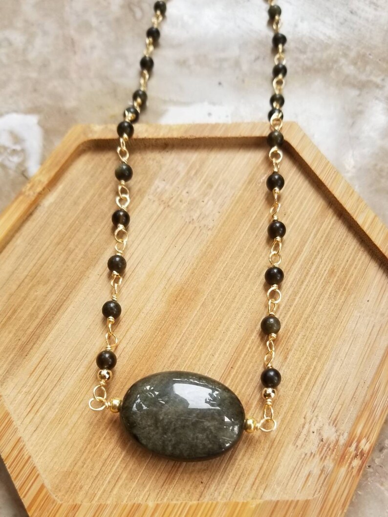 Golden Sheen Obsidian Beaded Necklace Obsidian Necklace - Etsy