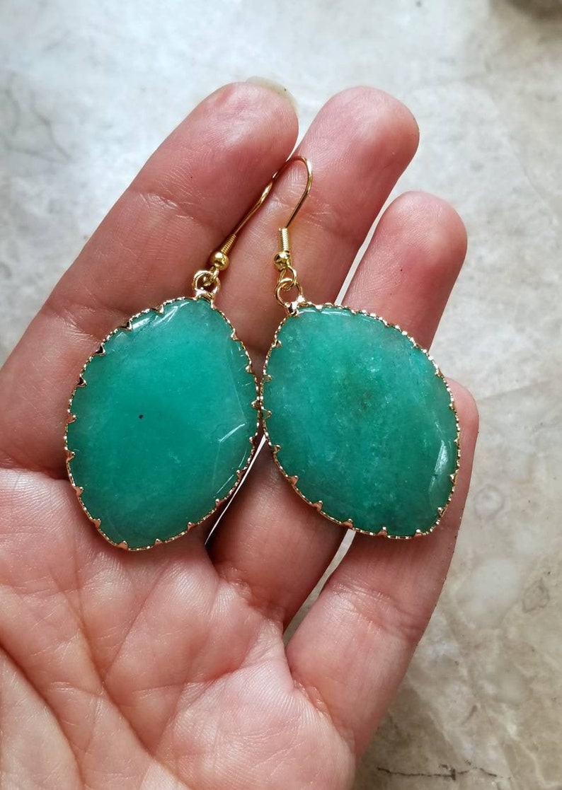 Jade Earrings Gold Earrings Big Earrings Long Earrings Etsy