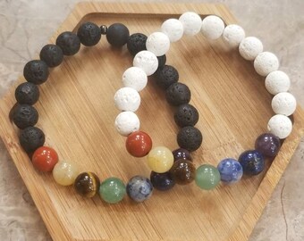 Chakra Armband, Lava Perlen, Mala Armband, Edelstein Armband, Diffusor, ätherische Öle, Chakra Schmuck