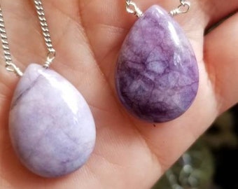 Collar de amatista, Collar de piedras preciosas, Collar de cristal, Collar boho, Púrpura, Lavanda, Collar de plata, Lágrima, Único en su clase