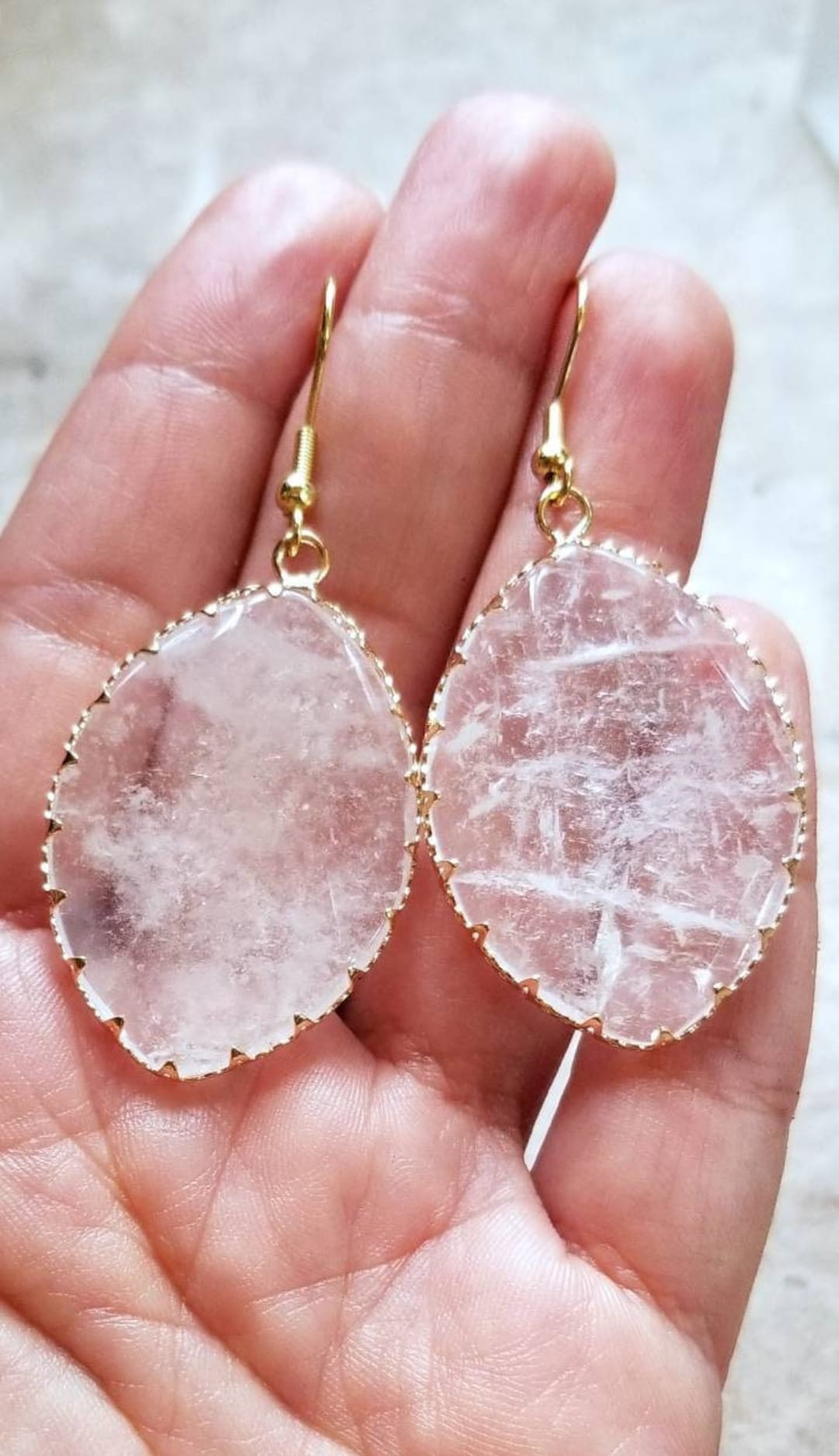 Clear Quartz Earrings Gold Earrings Big Earrings Gemstone Etsy