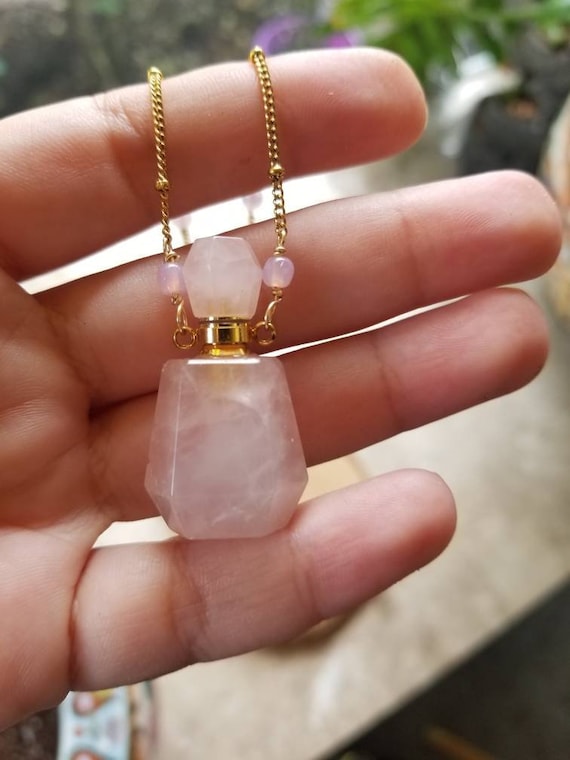 Rose Quartz Perfume Bottle Necklace 