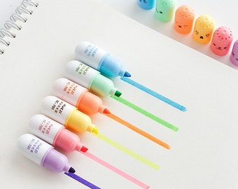 Juego de 6 rotuladores fluorescentes de colores para niños, bonitos rotuladores kawaii, marcadores arcoíris, mini rotuladores, bonitos rotuladores para niños, regalos.