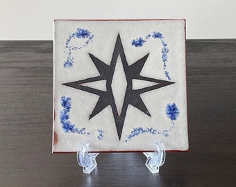 Handmade Northern Star Red Clay Tile Trivet Art Tile