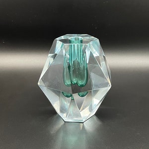 Signed Asta Stromberg For Strombergshyttan &quot;Diamond&quot; Blue Swedish Glass Bud Vase