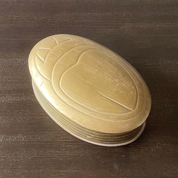 Vintage 1970s Egyptian Brass Scarab Beetle Trinket Jewelry Box