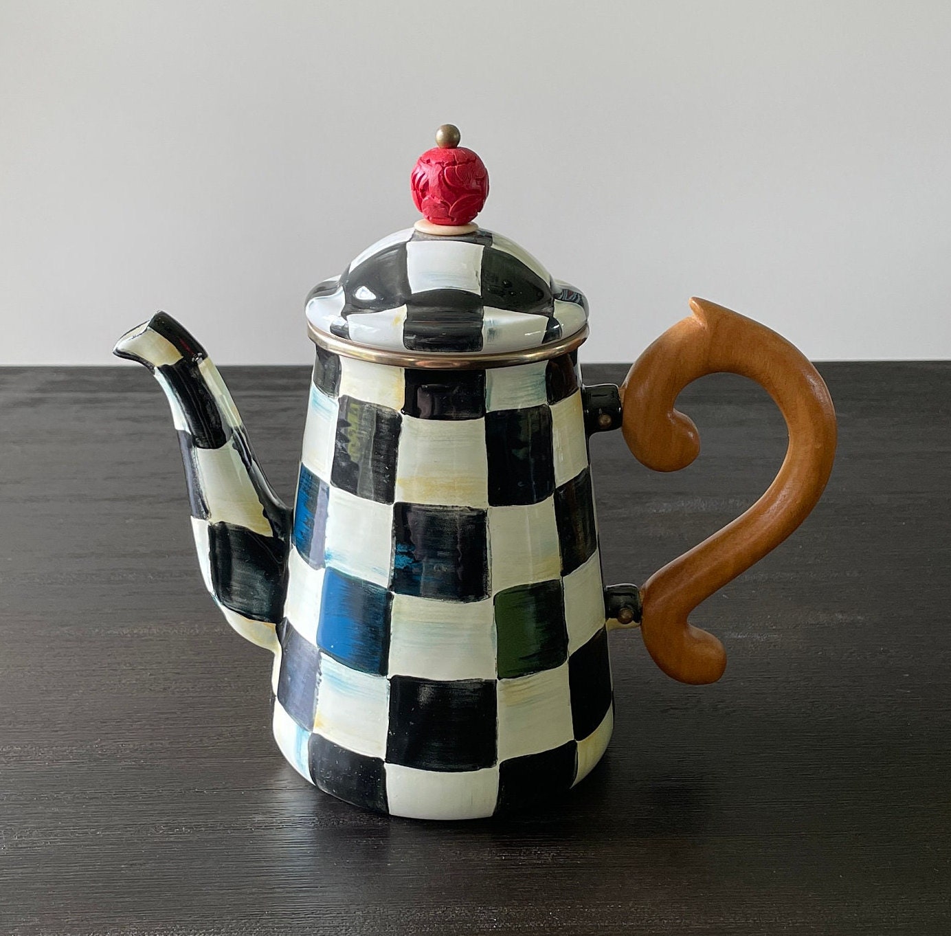 Mackenzie Childs Courtly Check Enamel Coffee Pot With Lid - Etsy