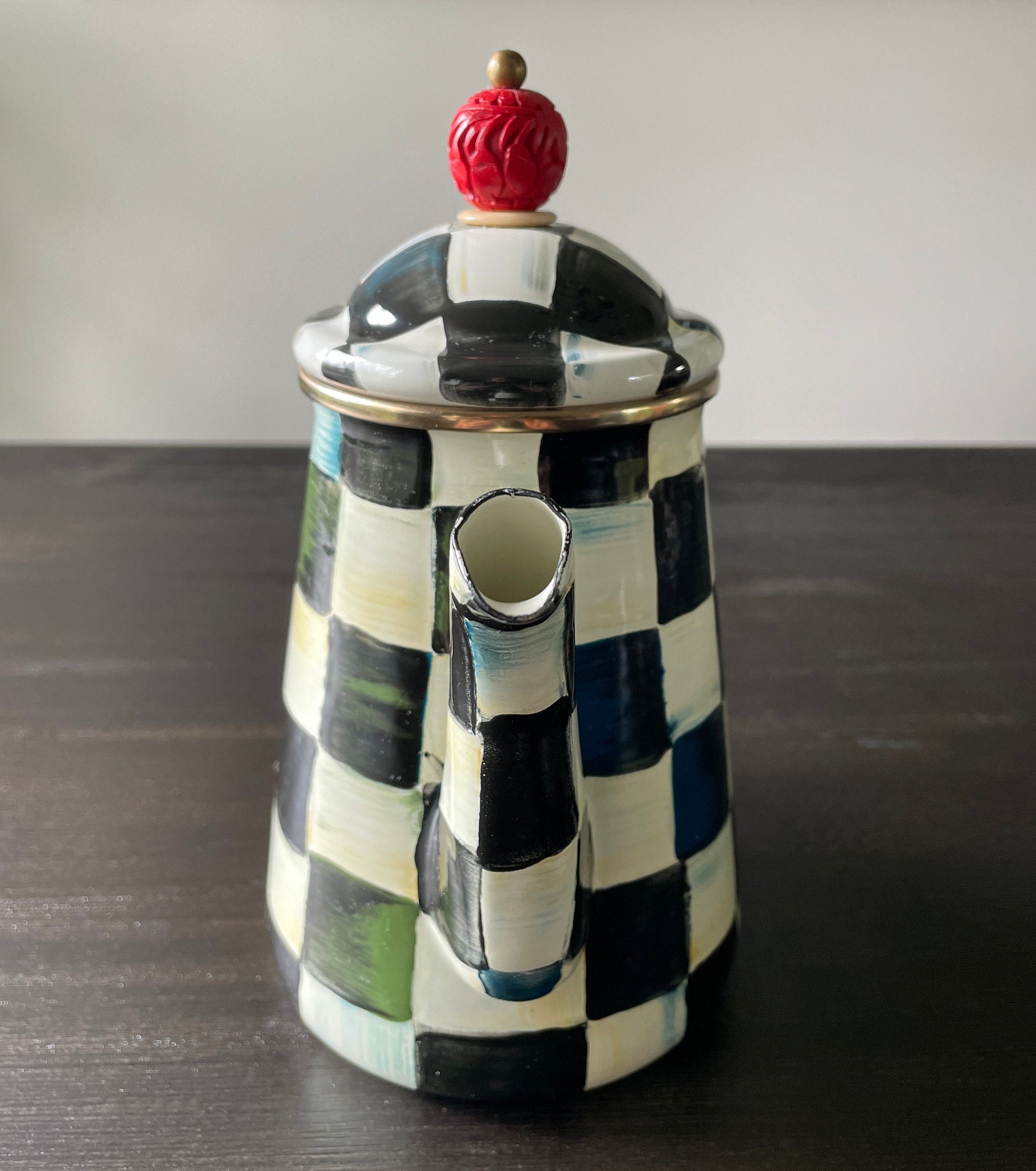 Mackenzie Childs Courtly Check Enamel Coffee Pot With Lid - Etsy